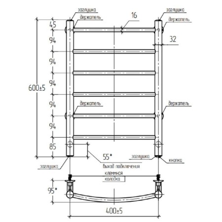 ARIS Robe electric heated towel rail, 400x600 mm, 6 crossbars, white-5