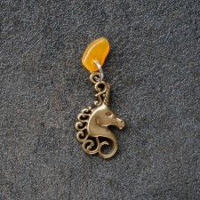 Unicorn-Talisman keychain, natural amber
