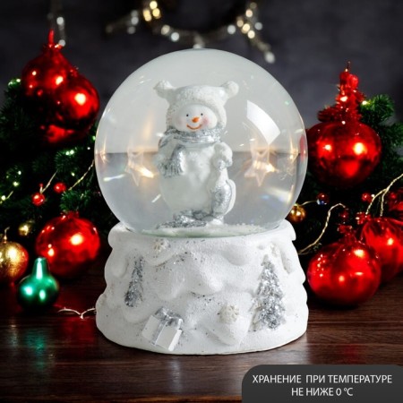 Souvenir Polystone Water Ball "Snowman in a hat with pompom" 7x6.7x8.8 cm