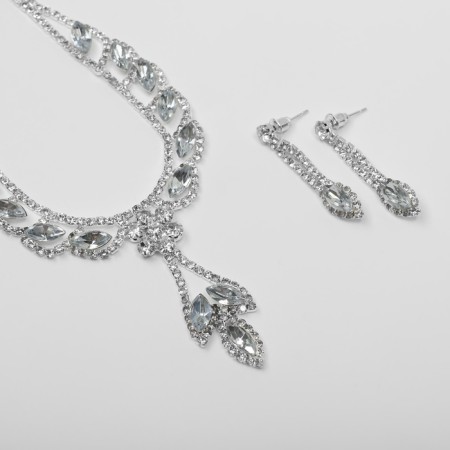 Set 2 objects: earrings, necklace necklace rhombus, white color in silver, 45 cm-1