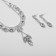 Set 2 objects: earrings, necklace necklace rhombus, white color in silver, 45 cm