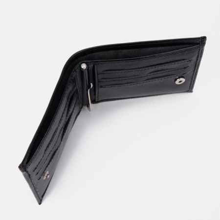 Male purse on the button, for bills, for cards, black color-3
