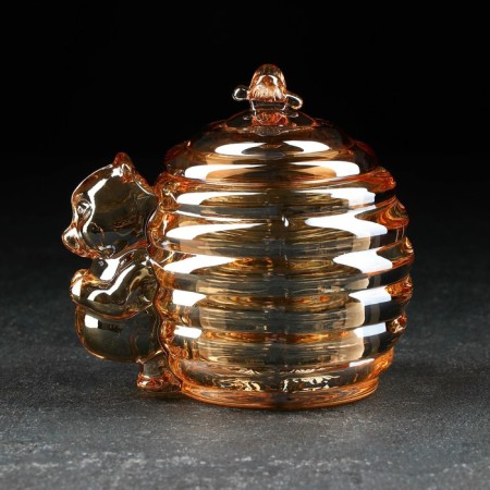 Glass jar for honey and jam "Teddy Bear", 240 ml, 9 × 11.5 cm, gold color