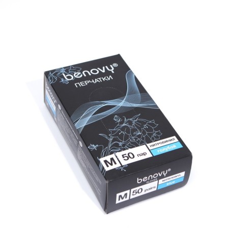 Nitro -vinyl gloves Benovy nitrovinyl are smooth, blue, m, 50 pairs in packaging-1