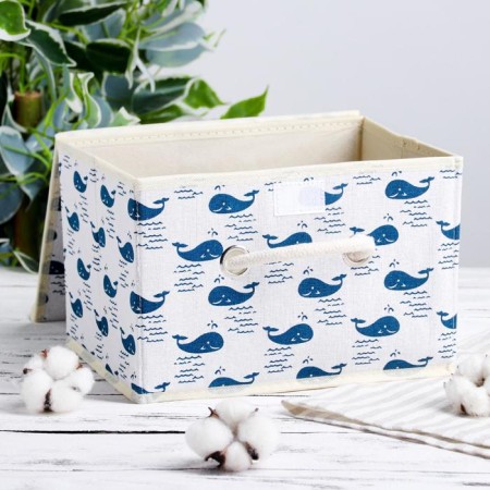 Stellyer box for storage with a lid "Whales", 25 × 20 × 17 cm, white color-2