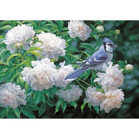 Fabric for embroidery with ribbons "Jike in the peonies"
