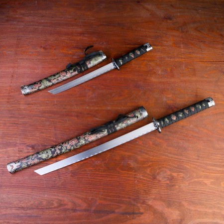 Suv. Product Katana 2V1 on a stand, scabbard fabric, dragons gold on black 47/70cm-1