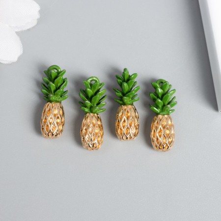 Decor for creativity Metal "Pineapp" golden green 2.2x0.9 cm-2