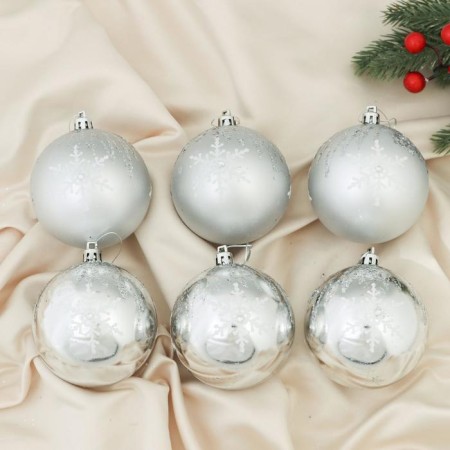 Set of balls plastic D-8 cm, 6 pcs "gerda" silver