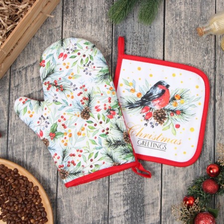 SHRISTMAS GREATINGS kitchen set of a 20X28cm mittens, 19x19cm, 100% HL