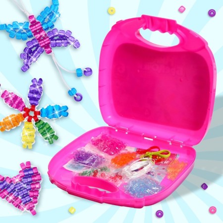 Game set "Suitcase: Lovely keychairs", large beads, pink-3