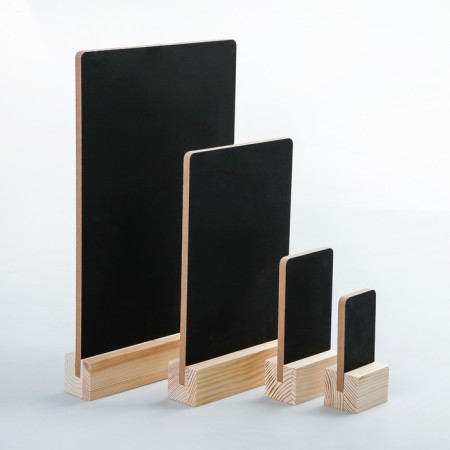 Table-Tent A4, Cretaceous Sellet on a Wooden stand, Black color, PVC-2