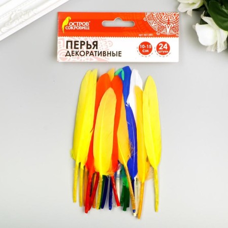 Decorative straight feathers, 10-15 cm (set 24 pcs) 6 colors, bright, assorted-3