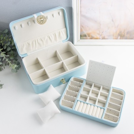 Casket to the leatherette for jewelry "with buckle" Blue 24x18.5x9 cm-2
