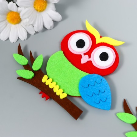 Decor for the creativity of the felt "Owl on the branch" set 2 pcs 11x9 cm-1