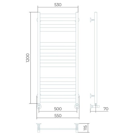 Water heated towel rail Larusso "Bond" P11, 500x1200 mm, 631 W, lower connection-2