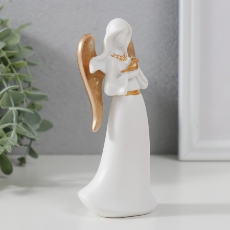 Souvenir Polystone "Angel-Holler with a bird" White with gold 13.5x4.2x6.5 cm-1