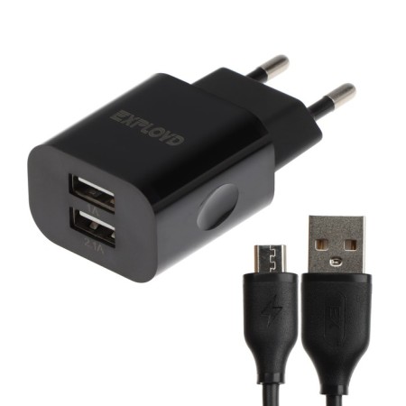 EXPLOYD EX-Z-464, 2 USB, 3.1A, MicroUSB cable, black