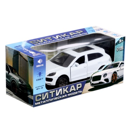 Metal car "Kaen", inertia, 1:32, doors open, light and sound effects, white color-4