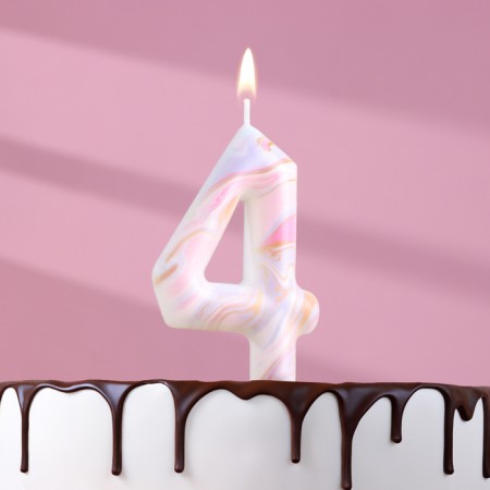 Candle in the “White Marble” cake, number “4”, giant, 9 cm