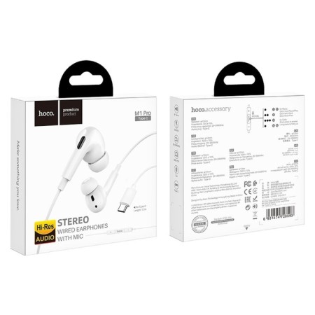 Hoco M1 Pro headphones, wired, vacuum, microphone, Type-C, 1.2 m, white-4
