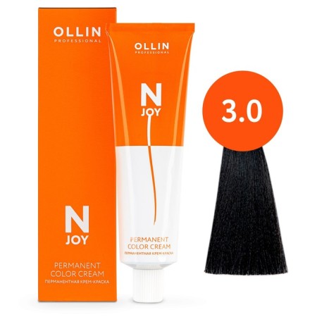Cream-color hair Permanent Ollin Professional N-Joy, tone 3/0, dark brown-haired, 100 ml