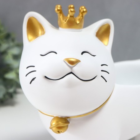Souvenir Polystone stand "Sleeping cat in the crown" White 21x12x25 cm-3