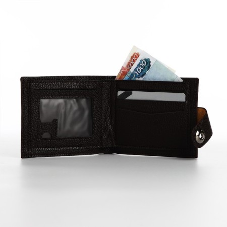 Male purse for magnet, department for bills, cards, coins, brown color-4