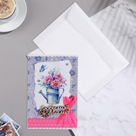 Postcard "Beloved Mom!" Handmade, bow, 11.5x17 cm-1