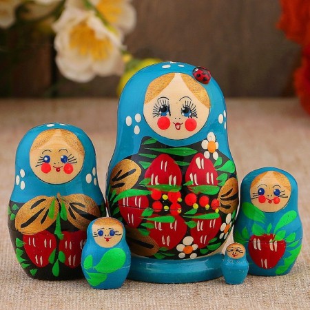 Matryoshka "God's cow", blue dress, 5 puppet, 9-10 cm-4