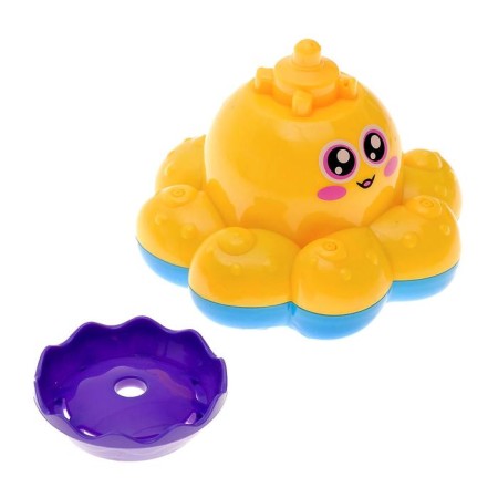 The octopus bath toy, a fountain, a button on, the color of a mix, crumb I-15