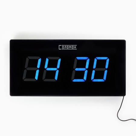 Electronic wall clock "Solomon", with an alarm clock, 47 x 3 x 23 cm, blue numbers