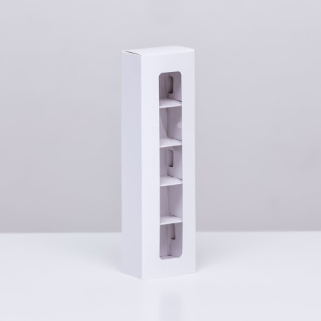 Box for 5 sweets with a shell, with a window, with thin dividers, white 21x5x3.3 cm-1