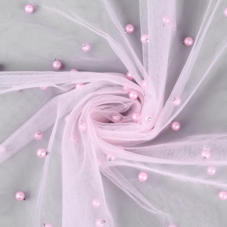 Mesh with beads, 150 cm, 1 ± 0.2 m, pink color-3