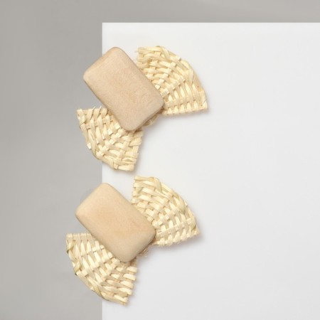 Earrings "Vakanda" style, bow, beige color-1