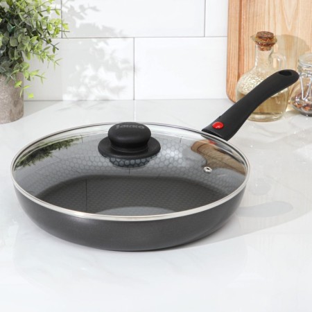 COOLE FOREVER, D = 28 cm, removable handle, glass cover, anti-stick coating, dark gray color