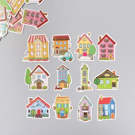 Stickers for creativity "houses" embossing gold set 48 pcs 9x7x0.8 cm-1