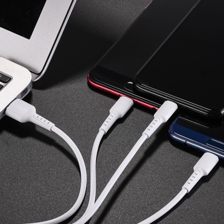 Cable Borofone X16, 3 in 1 Lightning/Microusb/Type-C, 2.4 A, 1 m, tpe braid, white-3