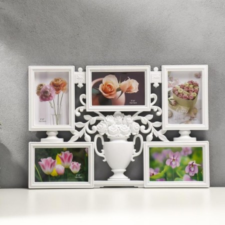 Photo frame plastic in 5 photos 10x15 cm "Vase with flowers" white 31x46 cm