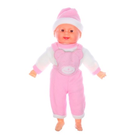 Soft toy "doll", pink suit, laughs