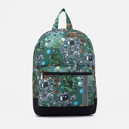 Baby backpack with zipper, external pocket, reflective strip, green color