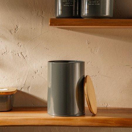 Bank for storing bulk products SL Home "Refracto", 11 × 15 cm, gray color, with a bamboo lid