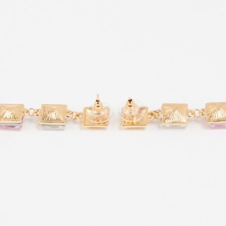 Earrings with “Bloom” rhinestones, light, colored squares in gold-2