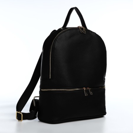 Women's backpack made of artificial leather with lightning, 2 pockets, black color
