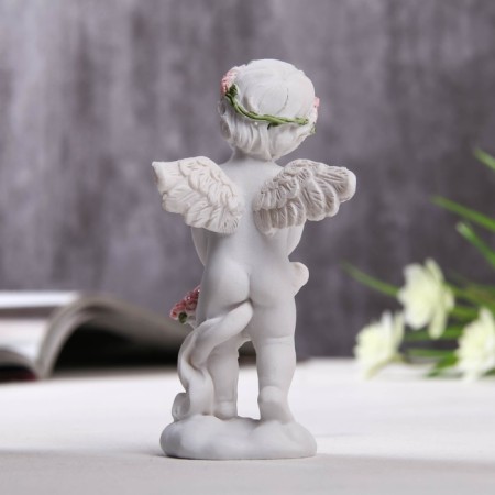 Figure Polystone "Angel with a basket of pink roses" 10x3.5x5 cm-2