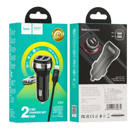 Hoco Z40, 2 USB, 2.4 A, Lightning cable - USB, 1 m, black-5