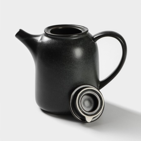 Keramic tea lift set, 6 items: kettle 1 l, 4 circles 250 ml, tray 33 × 20 cm, black color black-6