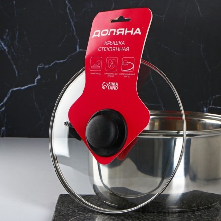 Glass cover for pans and pots "Dolyana", D = 24 cm, stainless rim, plastic handle-3