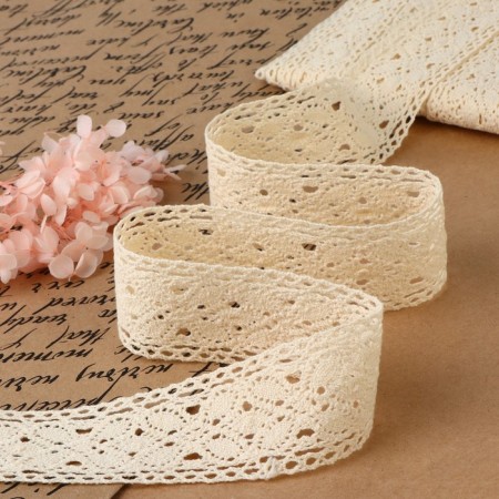 Knitted lace, 40 mm × 10 ± 1 m, beige color