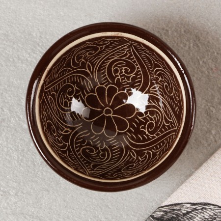 PIALA RISHTAN CIRAMICA "Patterns", 8.5 cm, small cognac, brown-1
